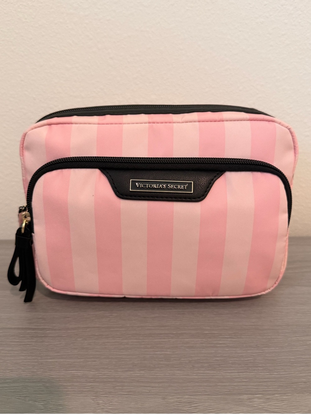 Victoria's Secret Pink & Light Pink Striped Travel Cosmetic Pouch